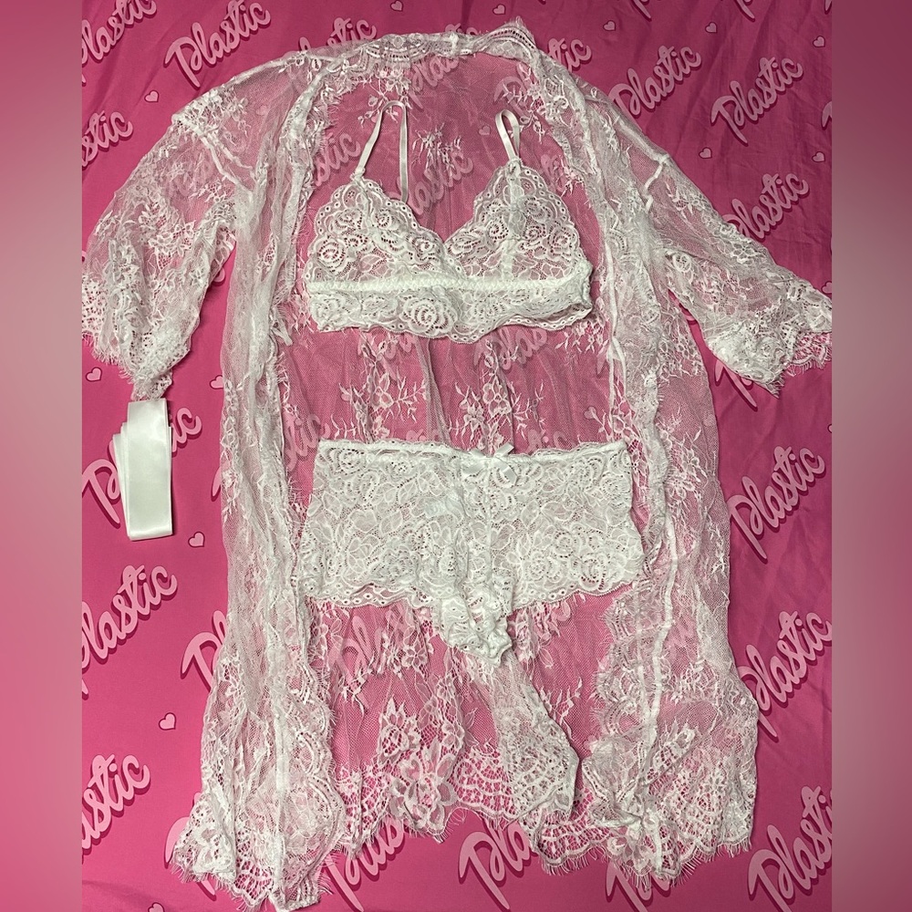 NEW SHEIN White 4PC Lingerie Bralette Boyshorts Lace Wedding Boudoir Set